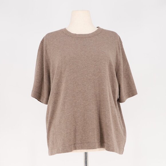 DEMYLEE NEW YORK Arista Wool Cotton Short Sleeve Top in Wheat Brown Size L - Picture 1 of 8